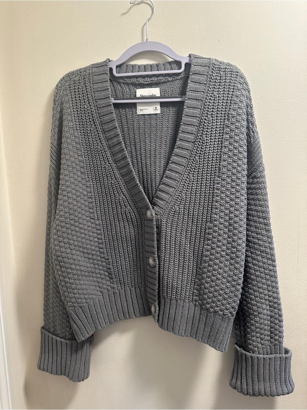 Abercrombie & Fitch Heather Gray Textured Knit Button Cardigan